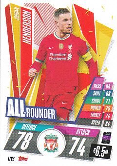Jordan Henderson Liverpool 2020/21 Topps Match Attax CL All Rounder #LIV03
